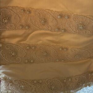 Saks Fifth Avenue Elegant Champagne Satin Lace Pearl beads Wedding Gown